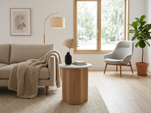 Load image into Gallery viewer, VERO SIDE TABLE NATURAL OAK WITH WHITE MARBLE