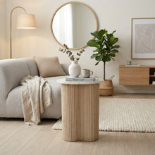 Load image into Gallery viewer, VERO SIDE TABLE NATURAL OAK WITH WHITE MARBLE