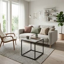 Load image into Gallery viewer, SILVA BLACK SIDE TABLE WITH WHITE MARBLE