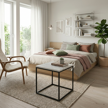 Load image into Gallery viewer, SILVA BLACK SIDE TABLE WITH WHITE MARBLE