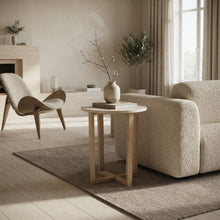 Load image into Gallery viewer, LYRA SIDE TABLE WITH NATURAL OAK TRAVERTINE