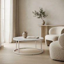 Load image into Gallery viewer, VELA COFFEE TABLE WHITE WITH WHITE MARBLE