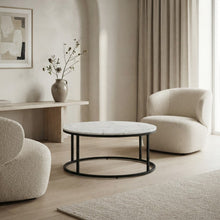 Load image into Gallery viewer, VELA COFFEE TABLE BLACK WITH WHITE MARBLE