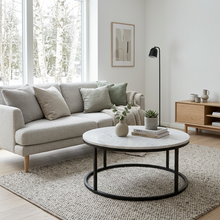 Load image into Gallery viewer, VELA COFFEE TABLE BLACK WITH WHITE MARBLE