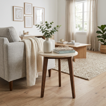Load image into Gallery viewer, NERO WALNUT SIDE TABLE WITH TRAVERTINE