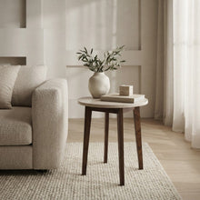 Load image into Gallery viewer, NERO WALNUT SIDE TABLE WITH TRAVERTINE
