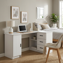 Load image into Gallery viewer, ROME CORNER DESK - WHITE - VJ PANEL - OVAL BLACK