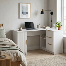Load image into Gallery viewer, ROME CORNER DESK - WHITE - FLUTED - PULL BRASS