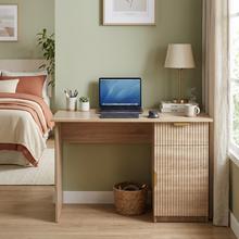 Load image into Gallery viewer, COPENHAGEN DESK - NATURAL OAK - FLUTED - PULL BRASS