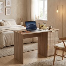 Load image into Gallery viewer, COPENHAGEN DESK - NATURAL OAK - FLUTED - PULL BRASS