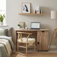 Load image into Gallery viewer, COPENHAGEN DESK - NATURAL OAK - SLIM - HALF MOON BLACK