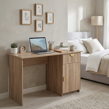 Load image into Gallery viewer, COPENHAGEN DESK - NATURAL OAK - SLIM - HALF MOON BRASS