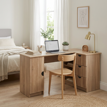 Load image into Gallery viewer, ROME CORNER DESK - NATURAL OAK - SLIM - HALF MOON BLACK