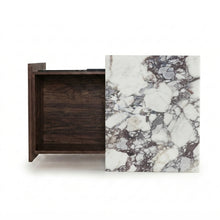 Load image into Gallery viewer, NOVA BEDSIDE TABLE WALNUT WITH CALACUTTA MARBLE
