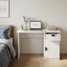 Load image into Gallery viewer, COPENHAGEN DESK - WHITE - SLIM - HALF MOON BLACK
