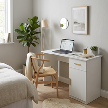 Load image into Gallery viewer, COPENHAGEN DESK - WHITE - SLIM - OVAL BRASS
