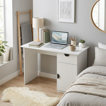 Load image into Gallery viewer, COPENHAGEN DESK - WHITE - SLIM - HALF MOON BLACK
