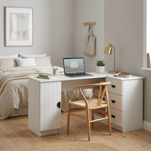 Load image into Gallery viewer, ROME CORNER DESK - WHITE - VJ PANEL - HALF MOON BLACK

