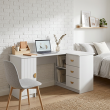 Load image into Gallery viewer, ROME CORNER DESK - WHITE - VJ PANEL - HALF MOON BRASS
