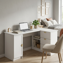 Load image into Gallery viewer, ROME CORNER DESK - WHITE - HAMPTON - HALF MOON BRASS
