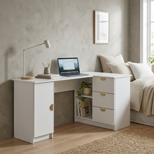 Load image into Gallery viewer, ROME CORNER DESK - WHITE - SLIM - HALF MOON BRASS

