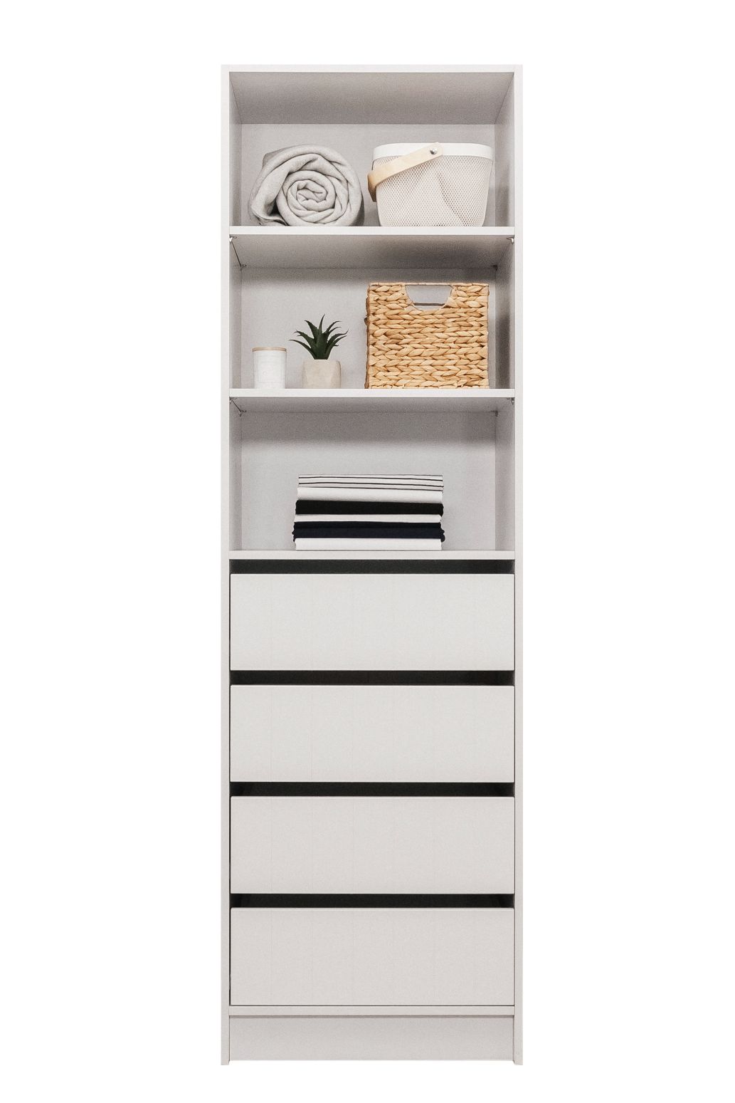 Geneva Built In Wardrobe - 4 Drawer 3 Shelf Module - VJ Panel - White