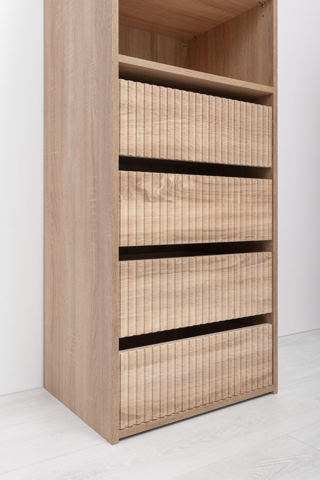Geneva Built In Wardrobe - 4 Drawer 3 Shelf Module - Fluted - Natural Oak