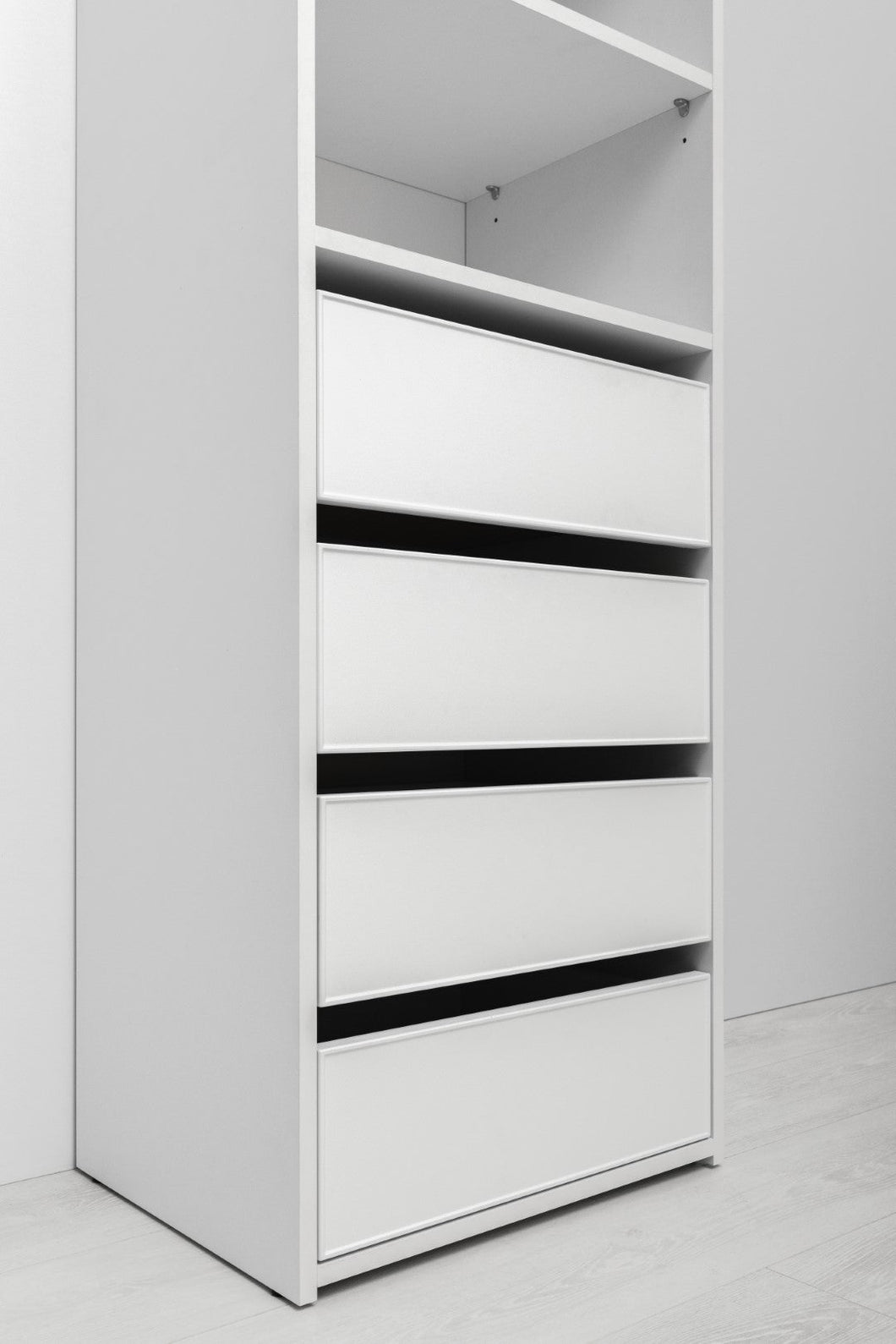 Geneva Built In Wardrobe - 4 Drawer 3 Shelf Module - Slim Shaker Panel - White