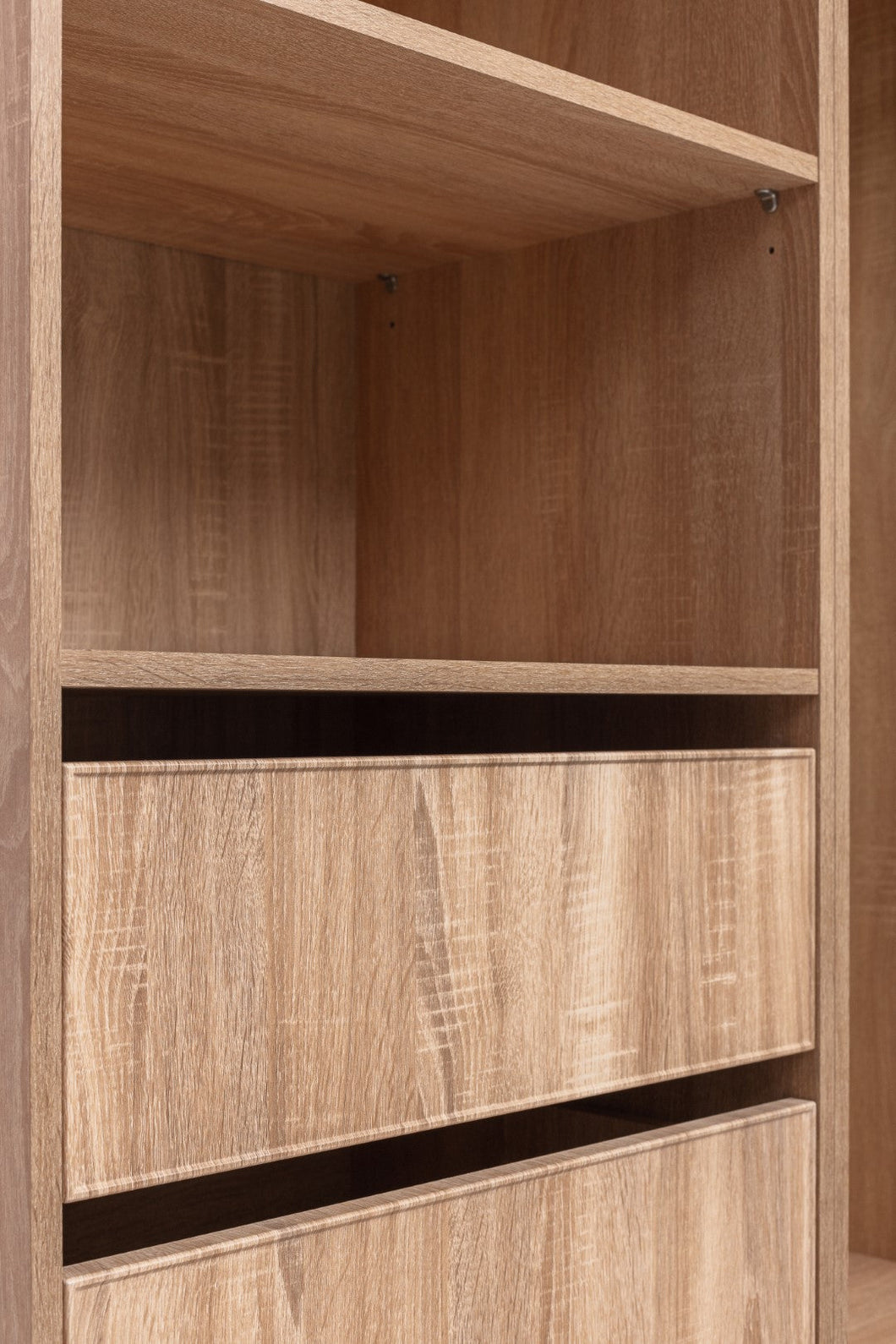 Malmo Walk In Wardrobe - 4 Drawer 3 Shelf Module - Slim Shaker - Natural Oak