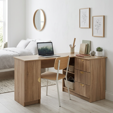 Load image into Gallery viewer, ROME CORNER DESK - NATURAL OAK - SLIM - HALF MOON BRASS
