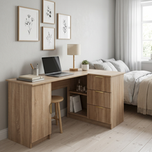 Load image into Gallery viewer, ROME CORNER DESK - NATURAL OAK - SLIM - PULL BRASS
