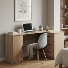 Load image into Gallery viewer, ROME CORNER DESK - NATURAL OAK - SLIM - OVAL BRASS
